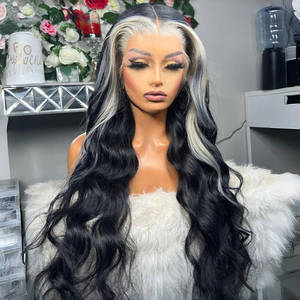 Heavy Density HD 13x6 peluca frontal de encaje Onda natural 5*5 cierre recto sin cola 100% pelucas de <span class=keywords><strong>cabello</strong></span> humano Ombre Negro <span class=keywords><strong>Plata</strong></span> - Product Image 1