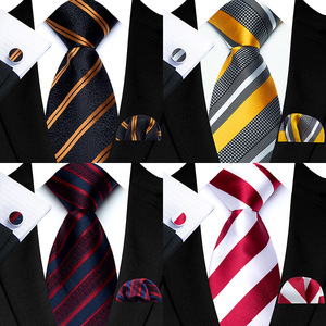 Conjunto de Gravata Masculina de Luxo 8cm para Negócios, com Trama Jacquard, Estampas Listradas Preto e Dourado, Xadrez e Floral, Lenço de Bolso e Abotoaduras, Presente de Casamento - Product Image 3