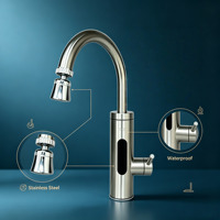 Robinet d'eau chaude instantanée électrique entièrement en acier inoxydable, design col de cygne rotatif, autoportant, étanche IPX4, pour camping-car, extérieur, voiture