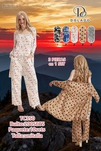 Pigiama da Donna Tc350, Set 2 Pezzi, Maniche Lunghe, Lunghezza Intera, Collo Tondo, Stampa Geometrica, Tessuto Morbido, Casual Primaverile - Product Image 3