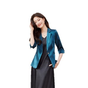 Women's Acetate Satin Blazer Three Quarter Sleeve Slim Fit Elegant Commuter Suit Top Solid Color - Product Image 5