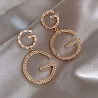Boucles d'Oreilles Créateur de Mode Personnalisées Bijoux Exagérés S925 Argent Aiguille Strass Grande Lettre G Boucles d'Oreilles Pendantes Pour Femmes
