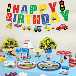 교통 생일 파티 용품 세트 어린이를위한 식기 키트 건설 자동차 테마 생일 파티 장식