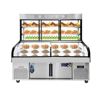 Vitrine Réfrigérée Commerciale à Double Température pour Salades et Plats Cuisinés, avec Verre Courbé et Armoire de Rangement
