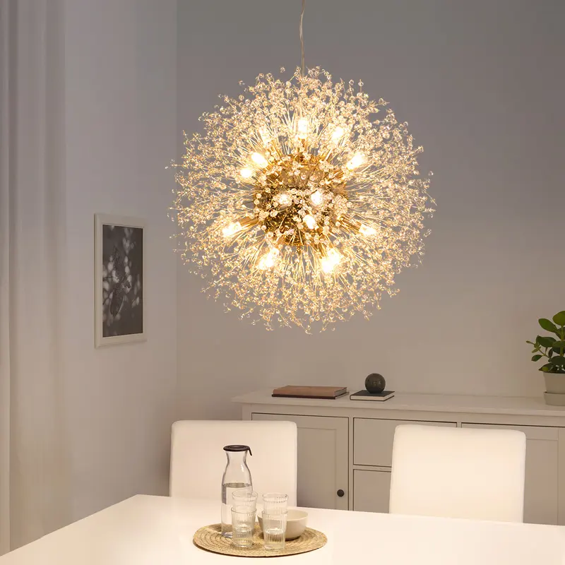 Modern Crystal Dandelion Chandelier Iluminação Lâmpada pingente para sala de jantar Home Decoração