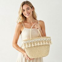 Sacs fourre-tout en paille à pompons pour femmes, design minimaliste esthétique simple, texture haut de gamme, polyvalents pour le quotidien, vente chaude