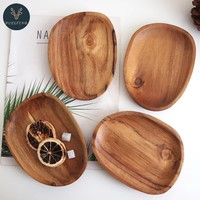 Plateau de service rustique en bois d'acacia avec pieds, forme galet surélevée, pour noix, snacks, café, organisateur de bureau