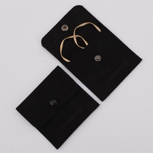 PUPPYSEW <b>No</b> <b>logo</b> 8*8cm Black Microfiber Jewelrypouch Snap Button Bag Necklace Packaging Bags, Jewelry Packing Bag - Product Image 1