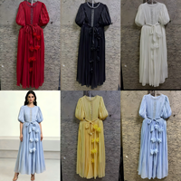 Robe Modeste Bleu Ciel Tendance pour Femme, Manches Bouffantes, Paillettes, Satin Brillant, Longue, pour Soirée, Quotidien, Décontractée, Ample, Élégante, Vestidos