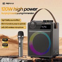 Altavoz Karaoke REMAX de 120W Hi-Fi con Bluetooth, 60W RMS, Reverberación, 12 Horas de Reproducción, Asa de Cuero Portátil, Altavoz para Exteriores