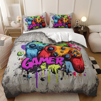 Parure de lit imprimée manette de jeu pour adolescents, motif gamer, en microfibre douce, toutes saisons, pour lits Queen et King