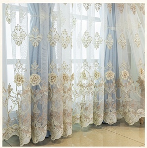 Rideau prêt à l'emploi personnalisé Double pli isolé thermiquement motif 3D broderie florale rideau de fenêtre de salon occultant - Product Image 5