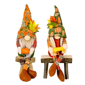 Cross-border New Thanksgiving Hold Corn Pumpkin Dwarf Hanging Legs Faceless Doll Rudolph Gnome