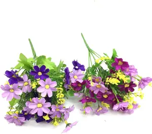 人造花紫色丝绸雏菊，6束悬挂人造花花园门廊窗户露台草坪装饰，人造雏菊