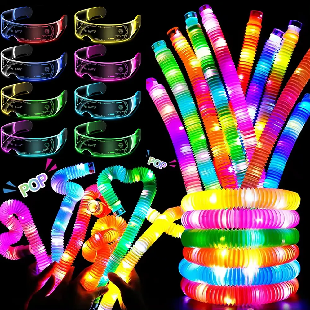 PT Pretty Colorful Wholesale Led Light Up Toys Pop Tubes Sensory Fidget Kids Light-Up Toys Pop Tube Sensory Toys Pop Top Tube