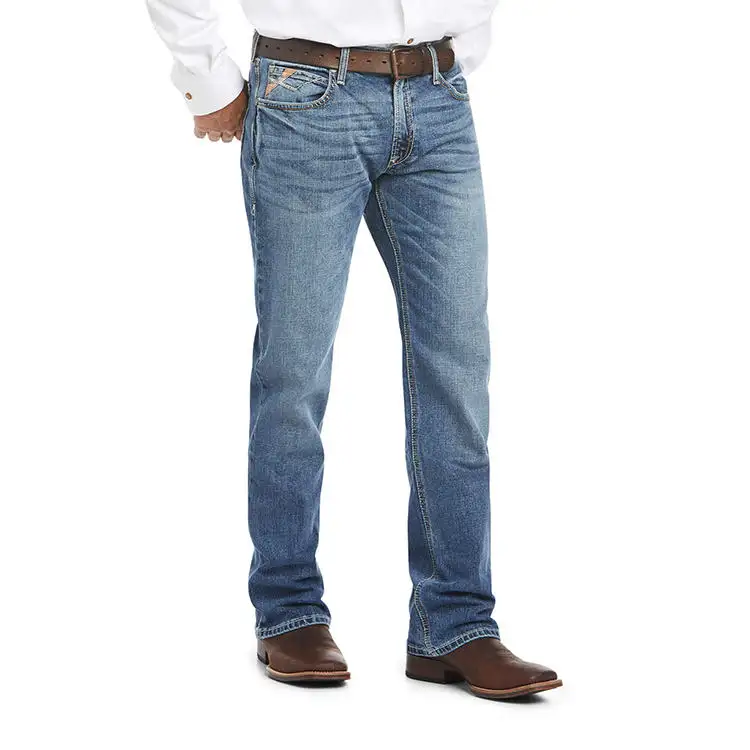 Großhandel neues Design blau Mode Stickerei Logo Stretch/Non-Stretch Boot Cut Jeans für Männer