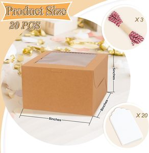 DOYIDE 20 Peças Caixas Quadradas para Bolo de <span class=keywords><strong>8</strong></span> Polegadas em Papelão Ondulado Reciclável com Alça e Janela Marrom, Grau Alimentício - Product Image 4
