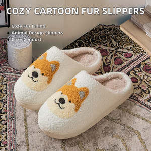 ODM/OEM Pantoufles d'hiver personnalisées en fourrure confortable avec semelle TPR, motif animal Corgi, <span class=keywords><strong>pour</strong></span> femmes et hommes - Product Image 3