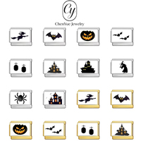 Bracelet modulaire DIY en acier inoxydable italien à breloques carrées, motif citrouille, sorcière et château, cadeau d'Halloween