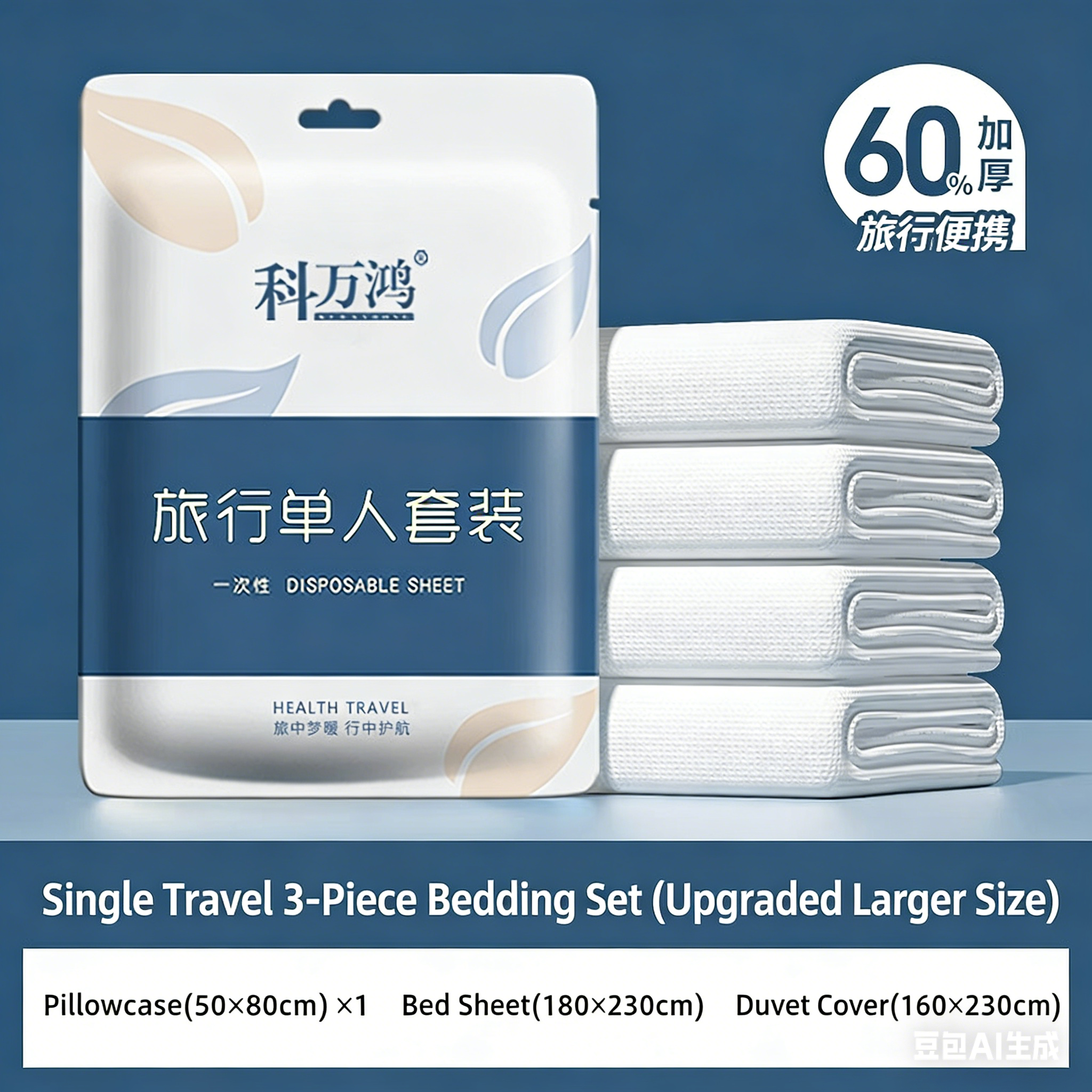 Ensemble de literie de voyage jetable blanc pur, 3 pièces