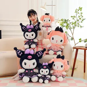 Kuromi Melodie Plüsch Stoffkleider schwarzes Kleid Karikatur Anime-Puppe Sofa Schlafzimmer-Kissen Mädchen Geburtstagsgeschenk