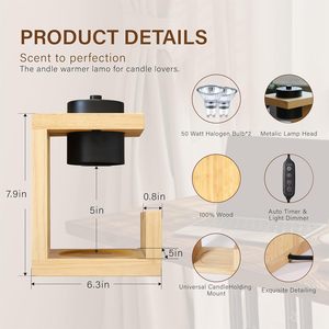 Lampada Scaldacandele in Legno <span class=keywords><strong>Naturale</strong></span> con 2 Lampadine, Timer Regolabile e Dimmer - Product Image 4