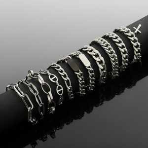 Bracciale da <span class=keywords><strong>Uomo</strong></span> alla Moda in Titanio e <span class=keywords><strong>Acciaio</strong></span> <span class=keywords><strong>Inossidabile</strong></span>, Catena a Maglie Versatile, Bracciale a Catena Figaro - Product Image 5