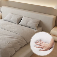 Schlafzimmermöbel Cremefarbenes Stoff-Tatami-Bett Modernes Schlichtes Kingsize-Holzbodenbett für das Hauptschlafzimmer