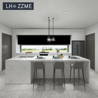 Îlot de cuisine modulaire de luxe en MDF avec comptoir en granit, évier intégré, étanche, facile à installer, résistant à l'humidité, pour usage résidentiel