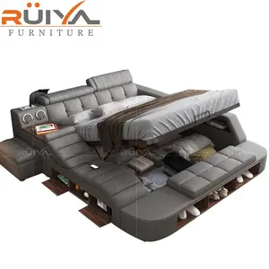 High quality modern designs master bedroom furniture smart massage king size beds luxurious leather bed