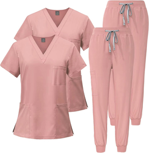 Conjunto de Uniforme de Enfermera para Mujer, Top Elástico con Cuello Redondo de Secado Rápido, Pantalones de Yoga con Cordón Ajustable, Corte Ajustado, Ropa de Trabajo Médica - Product Image 1