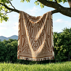 Coperta in Maglia di Poliestere e Cotone con Basso MOQ |   Coperta Multifunzionale con Motivo <span class=keywords><strong>Koru</strong></span> Marrone Moka e Nappe - Product Image 3