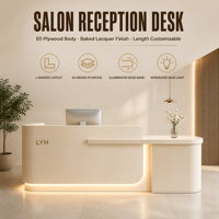 Comptoir de réception, comptoir de caisse pour salon de beauté, magasin de vêtements, salon de coiffure, comptoir d'angle octogonal incurvé, bar personnalisé en contreplaqué, éclairage LED moderne