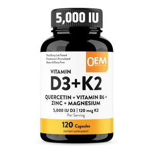 OEM 5000 UI Vitamine D3 K2 Capsules avec Magnésium <span class=keywords><strong>VIT</strong></span> <span class=keywords><strong>B6</strong></span> Zinc Quercétine Complément pour l'Énergie, l'Immunité et la Santé Musculaire - Product Image 1