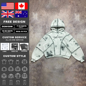 Sweat à capuche oversize vintage avec logo personnalisé, style streetwear hiver, fermeture éclair, effet délavé soleil, design hip-hop, coupe lourde, délavé à l'acide et effet vieilli - Product Image 2