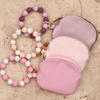 Gelang Silikon Manik-Manik Lucu untuk Wanita, Dompet Koin Kecil Portabel, Kantong Koin PU dengan Ritsleting, Tempat Kartu ID, Penyimpanan Saku Harian Wanita