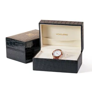 Venta al por mayor de lujo negro PU cuero cocodrilo patrón cajas de reloj logotipo personalizado reloj de almacenamiento caja de embalaje caja para el reloj