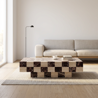 Table basse en marbre naturel Calacatta Viola et travertin beige, directement de l'usine, table centrale moderne pour salon, mobilier de salon moderne