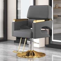 Fauteuil de Barbier Haut de Gamme pour Salon de Coiffure Homme, Rotatif et Relevable, en Acier Inoxydable et Métal Noir