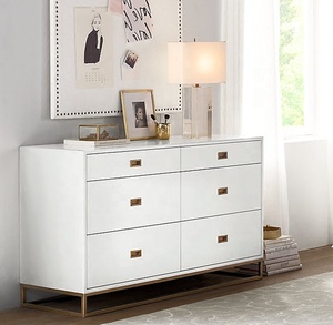 Modern Gold Metal Foot White <strong>6</strong> <strong>Drawers</strong> Double Handleless Storage Dresser Cabinet Vanity - Product Image 2