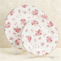 Ensemble de 8, 10 ou 12 assiettes plates en céramique personnalisées avec motif floral de printemps, en porcelaine, vente en gros