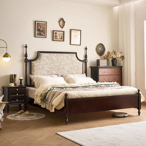 프랑스 복고풍 단단한 나무 대형 침대 미국 중반 세기 고급 그랜드 호두 색상 침실을위한 실내 장식 침대 로마 열 - Product Image 4