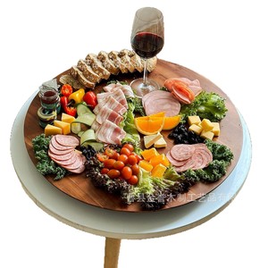 Wooden Serving <b>Tray</b> 360 Degree Rotatable Natural Color For Home <b>BBQ</b> Western Food Desserts Cakes - Product Image 2