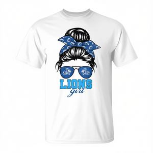 T-shirt Lions Girl Messy Bun pour fans de sport, blanc, taille adulte unisexe - Product Image 2