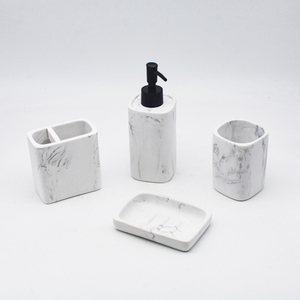 Resina Premium Luxuoso Matte Marble Soap Dispenser <span class=keywords><strong>Toothbrush</strong></span> <span class=keywords><strong>Holder</strong></span> Tumbler Hotel Moderno Banheiro Organizador Counter Top Set - Product Image 2