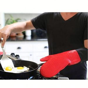 Custom Microwave Heat Resistant Extra <b>Long</b> Professional Silicone Cotton Kitchen Oven Mitts <b>Gloves</b> - Product Image 4