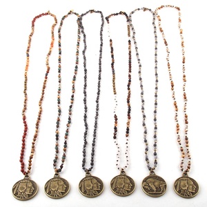 Joyería Tribal con piedras preciosas para mujer, collar con colgante de moneda <span class=keywords><strong>liberty</strong></span>, Mini 4mm, piedra Natural anudada de Metal redondo