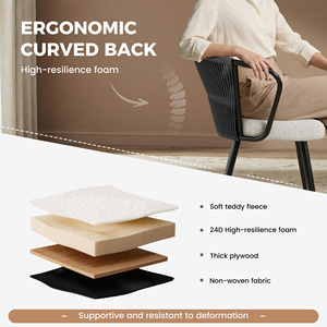 Chaise de salle à manger ergonomique moderne et respirante, avec dossier artisanal en corde tressée, assise en polaire Teddy et pieds réglables - Product Image 2