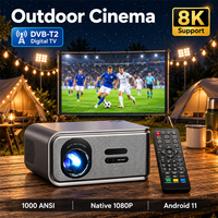 Projecteur natif 1080P intelligent avec commande vocale, Android TV, WiFi, haut-parleurs HiFi, mise au point automatique, projecteur de données, télévision numérique DVB-T2