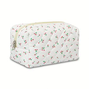 Quilted Makeup Pouch, Small Makeup Bag for <b>Purse</b>, <b>Cute</b> Cotton Puffy Cosmetic Bag Aesthetic Toiletry Bag for Women and Girls - Product Image 4